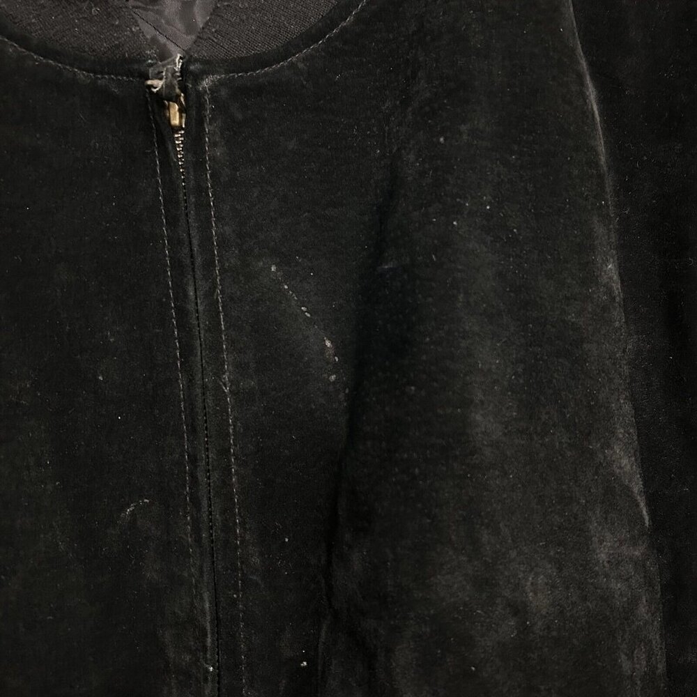 VTG 90s Y2K Suede Leather Bomber Jacket Coat Black Hip Hop Gorpcore Size 4XB - Picture 3 of 13